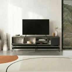Tallinn (180 x 55 x 35 cm) TV-bänk Antracit trä svart svart