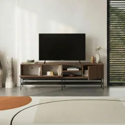 Tallinn (180 x 55 x 35 cm) TV-bänk Milano valnötträ svart svart