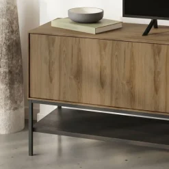 Tallinn (180 x 55 x 35 cm) TV-bänk Naturlig ekträ svart svart