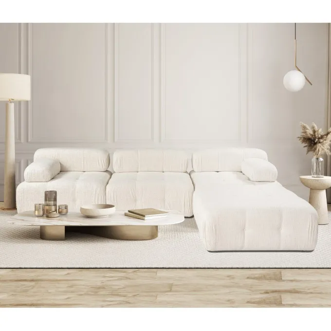 Tallinn 3-sits med puff (300-200 x 100 x 80 cm) Hörnsoffa Creme