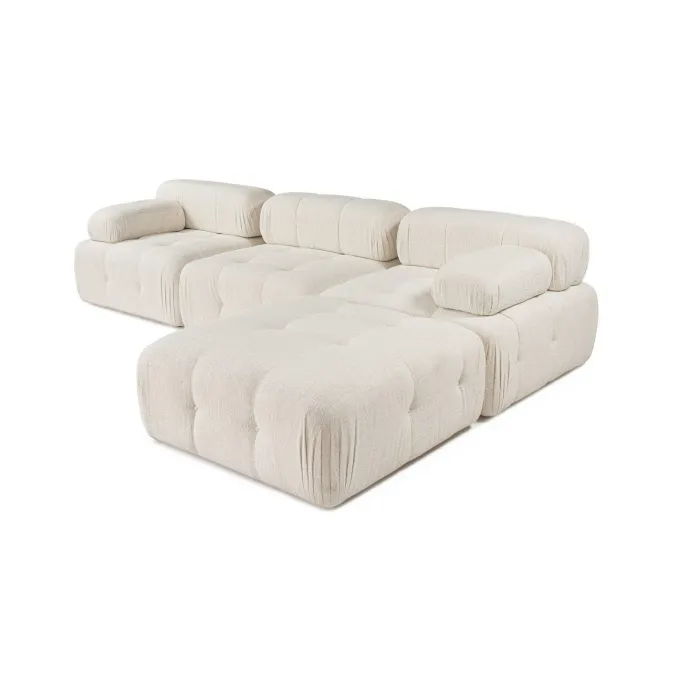 Tallinn 3-sits med puff (300-200 x 100 x 80 cm) Hörnsoffa Creme