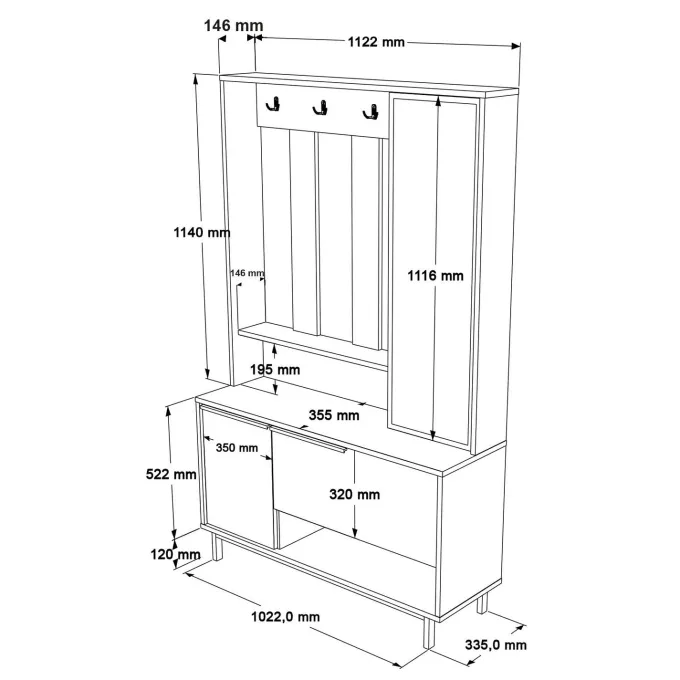 Vaduz Hall (102,2 x 178,2 x 35,5 cm) Hallmöbel Vit
