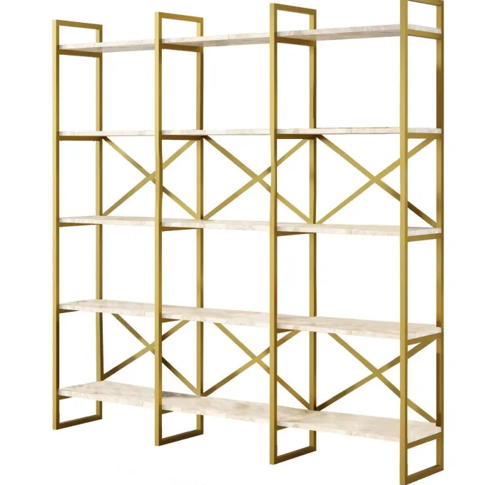 Vegio Bokhylla Vit marmor / Guld