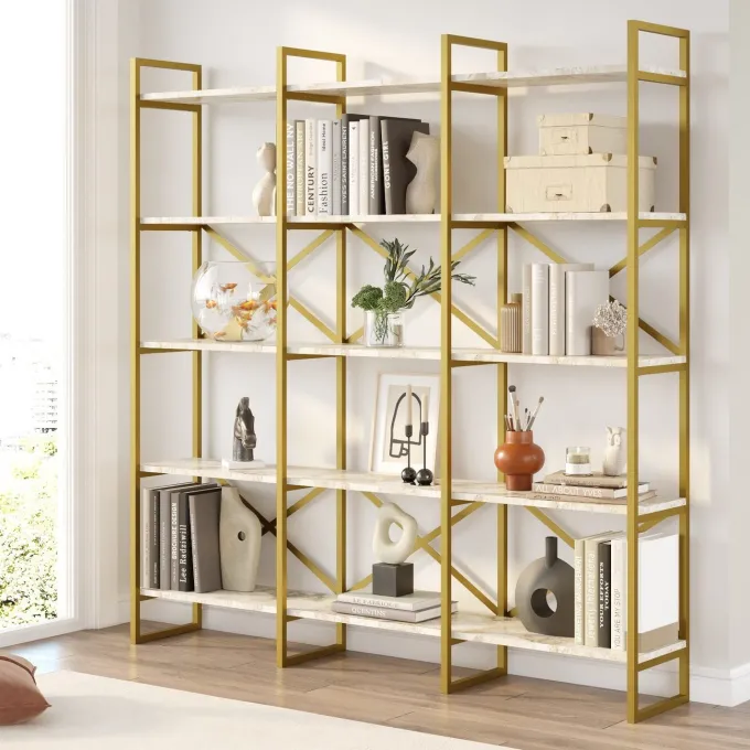 Vegio Bokhylla Vit marmor / Guld