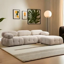 Vienna Beige L1-O1-1R-PUF (288 x 95 x 75 cm) Hörnsoffa Creme